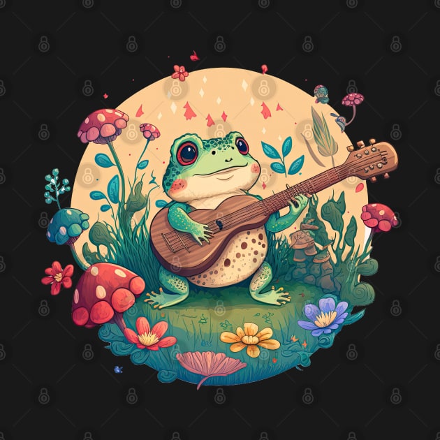 Cottagecore aesthetic cute frog playing ukelele on Mushroom by JayD World