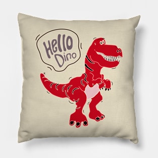 cute colorful red dinosaur illustration for kids Pillow