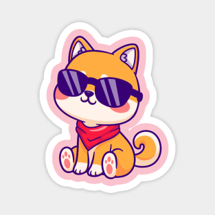 Cute Shiba Inu Sitting Wearing Glasses Cartoon Magnet