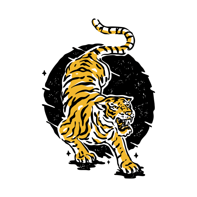 Vintage Japanese Tiger Illustration // Black and Gold Tiger by SLAG_Creative