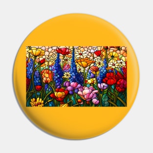 Stained Glass Colorful Wildflowers Pin