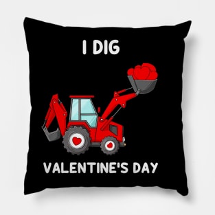 Kids I Dig Valentines Day Hearts Tractor Funny Toddler Boys Pillow