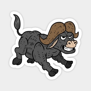 a angry african cape buffalo running. a funny cartoon animal illustration. Magnet