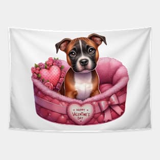 Valentine Staffordshire Bull Terrier Dog in Bed Tapestry