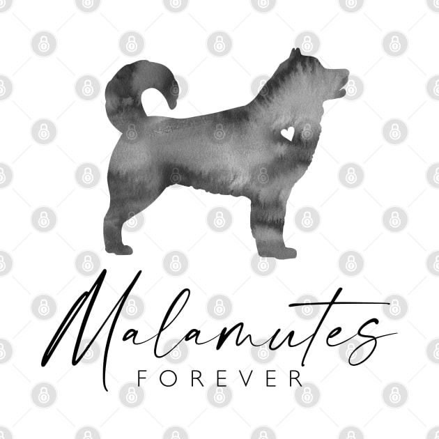 Malamute Dog Lover Gift - Ink Effect Silhouette - Malamutes Forever by Elsie Bee Designs