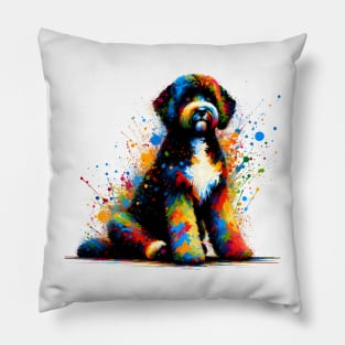 Colorful Abstract Splash Art Portuguese Water Dog Pillow