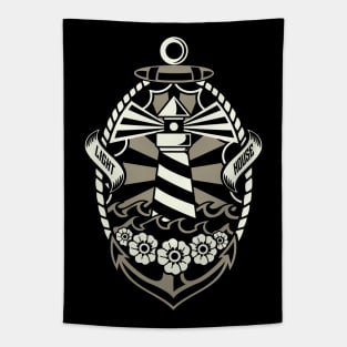 Retro Lighthouse And Anchor On Ocean Tapestry