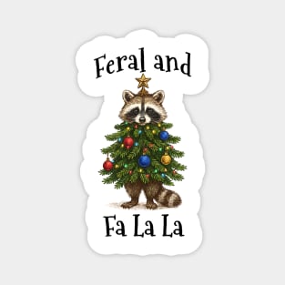 Raccoon Dressed As Decorated Christmas Tree Feral Fa La La Magnet