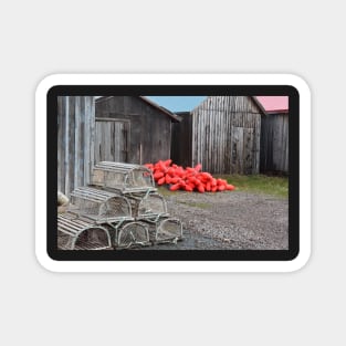 Lobster pots and floats behind the sheds Magnet