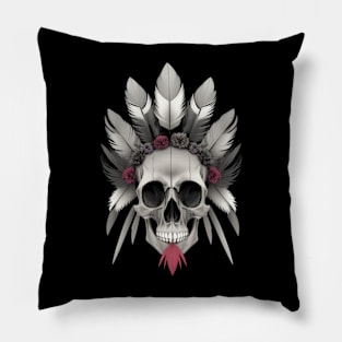 skull with feathers Pillow