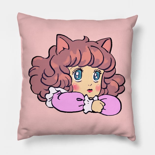 I draw chibi neko looking up / the star of cottonland Pillow by mudwizard