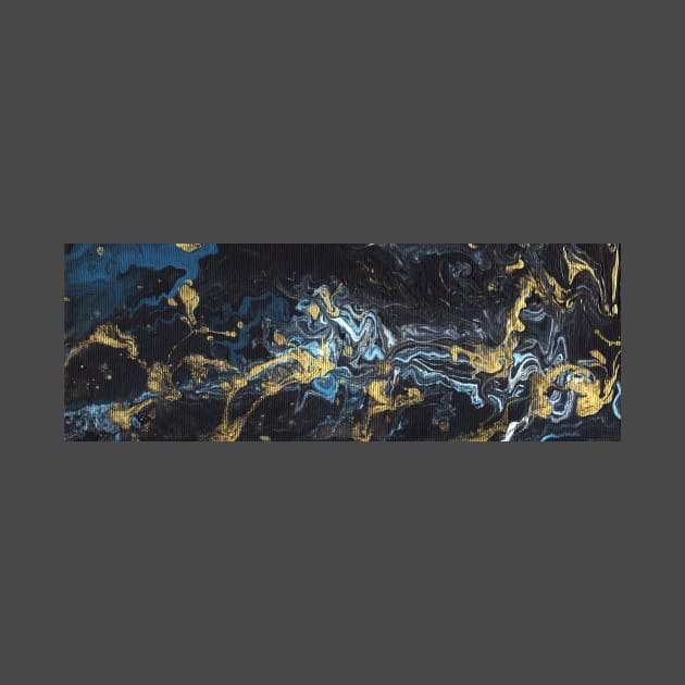 Liquid art. Abstract black-blue-gold background with hand-painted marble texture. Best for the print, fabric, poster, wallpaper, cover and packaging, wrapping paper. Christmas holiday mood. by Olesya Pugach
