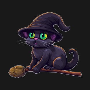 Black Cat on Witch's broom T-Shirt