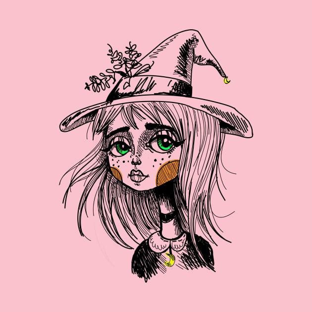 Cute Little Witch Illustration by CatsandBats