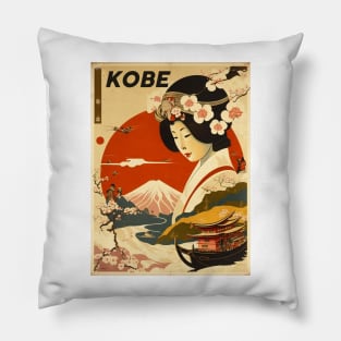 Kobe Japan Vintage Travel Art Poster Pillow