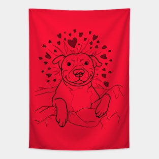 Cute goofy loving pitbull lineart dog illustration Tapestry