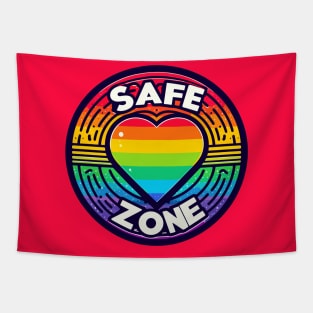 LGBTQ Safe zone Sign Rainbow heart Tapestry