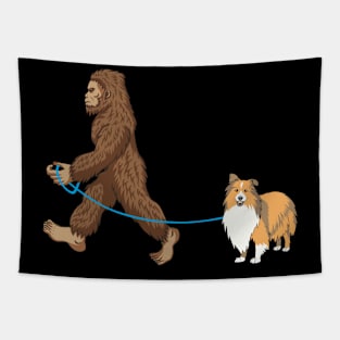 Bigfoot Dog Walk Sheltie - Sasquatch Dog Lovers Tapestry