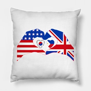 We Heart USA & UK & South Korea & Philippines Patriot Series Pillow