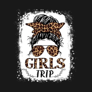 Girls Trip 2023 Messy Bun Leopard Best Friend Matching Girl T-Shirt