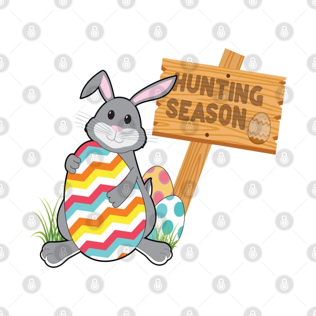 Egg Hunting Season Easter Rabbit With Sign by Finji