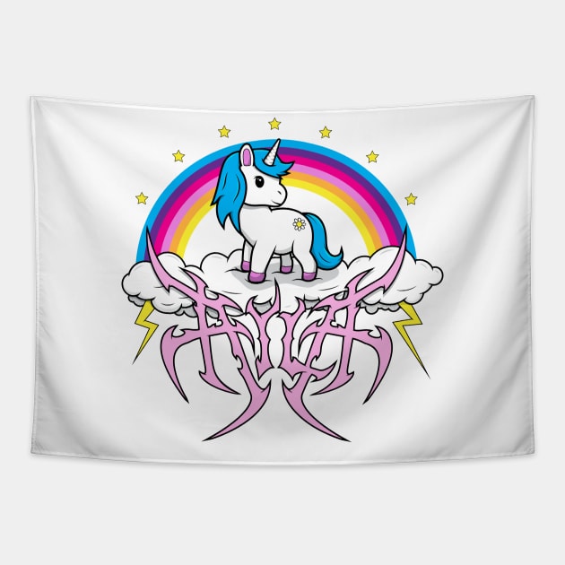 Ayla Death Metal Unicorn Tapestry by UnluckyDevil