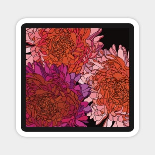 Pattern with lovely dahlias in pink, red, apricot and purple tones Magnet