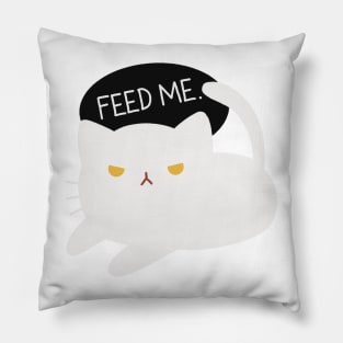 Cute Cat Design Feed Me | Kawaii White Cat Illustration | Cat Lover Gift | By Atelier Serakara Pillow