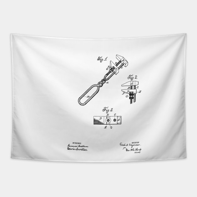 Monkey Wrench Vintage Patent Hand Drawing Tapestry by TheYoungDesigns