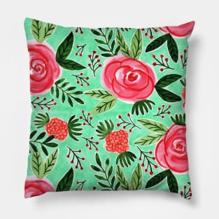 Loose pink roses floral garden Pillow