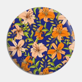 Lily Flower Pattern On Blue Pin