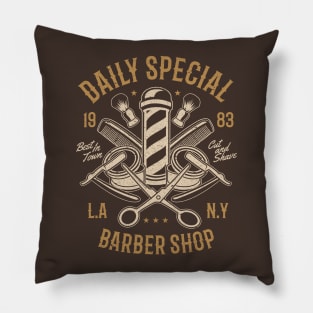 Daily Special Retro Barbershop Pole L.A. N.Y. Cut And Shave Scissors And Razors Pillow