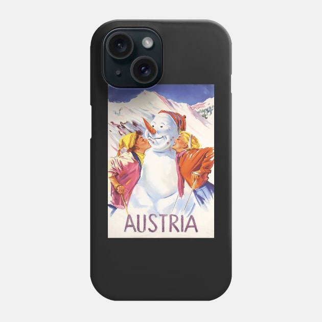 Austria, Kissing Mr. Snowman, Postcard Phone Case by BokeeLee