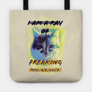 I Am a Ray of Freaking Sunshine blue Cat with Background Tote