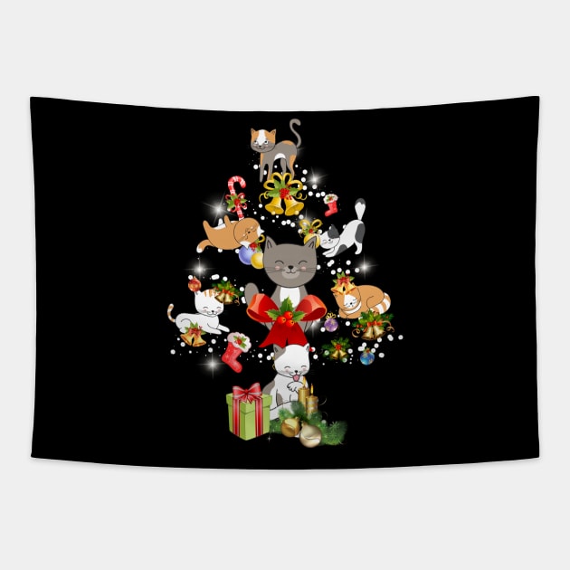 Cat Christmas Tree Tapestry by TeeAbe