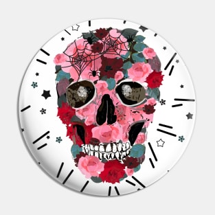 Skull, spider and roses artistic design Pin