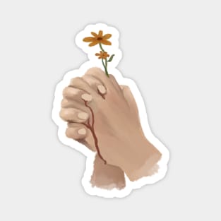 bleeding hand holding flowers art Magnet