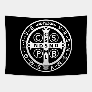 Saint Benedict Medal Black White Tapestry