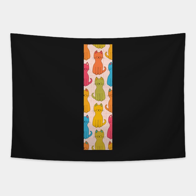 Candy Rainbow happy kitty cats in a row enjoying the sunshine Tapestry by FrancesPoff