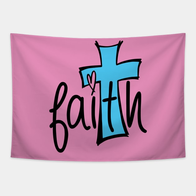 Faith Cross with Love Heart Tapestry by Caty Catherine