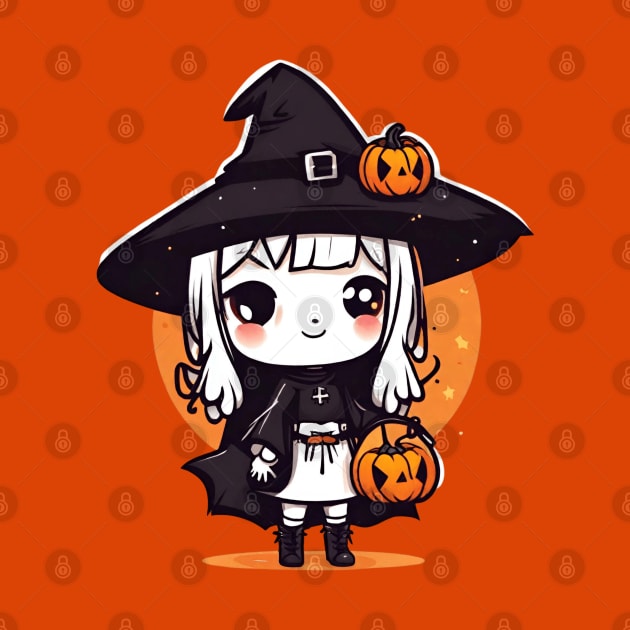 Witchcraft cute anime characters Chibi style with pumpkin Halloween by Whisky1111