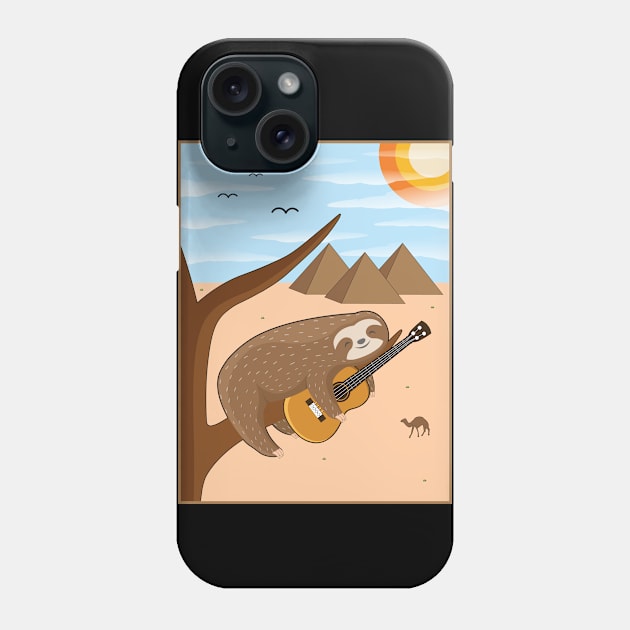 Lazy Sloth With Guitar Relaxing Slow Calm Music Phone Case by M Humor