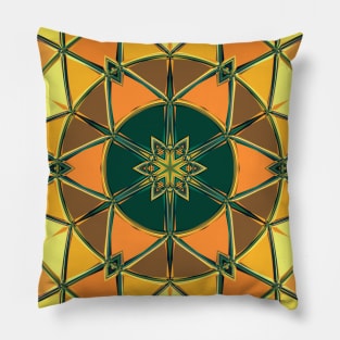 Cartoon Mandala Yellow Orange and Green Pillow