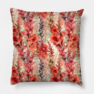 Red Snapdragon flower pattern in Watercolor alcohol ink Pillow