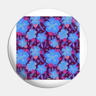 Tropical Hibiscus Flowers blue and Purple Pattern Pin