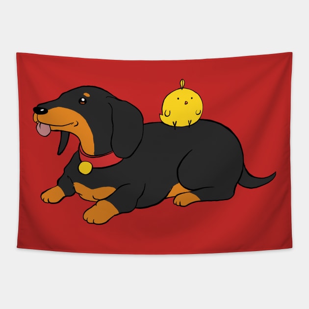 Dachshund and Baby Chick Tapestry by saradaboru