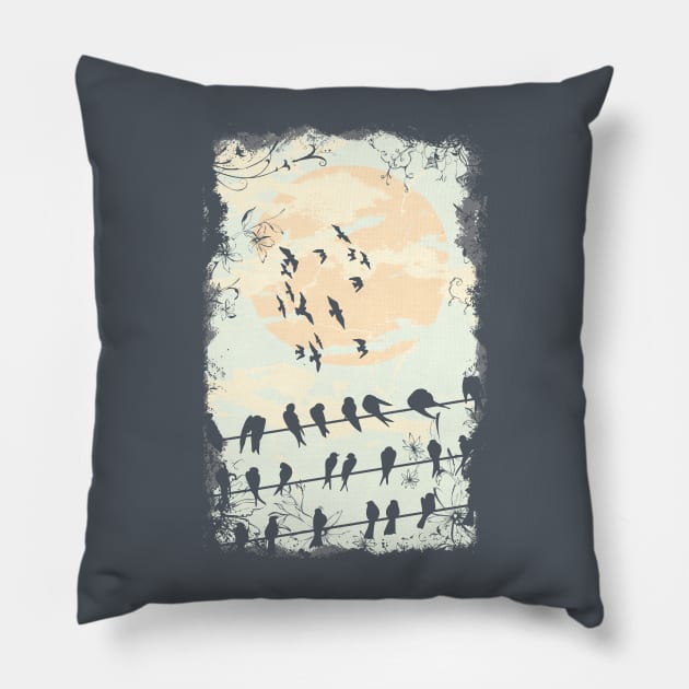 Birds by wire Pillow by SerialWordAbuser