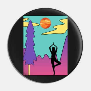 Animated Yoga Mountains Sun and River Graphic Pin