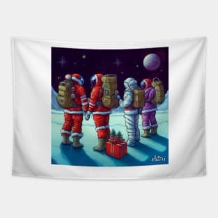 Santa Claus Astronauts at Christmas in Space Tapestry