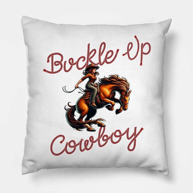 Buckle Up Western Cowboy / Cowgirl rodeo Pillow by Doodle Workshop